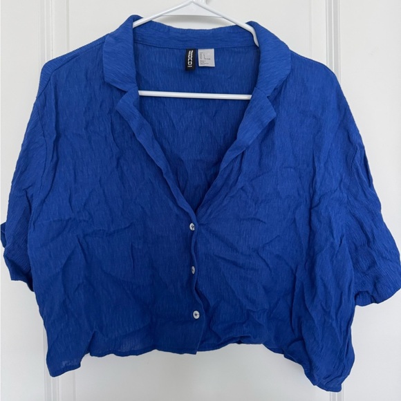 H&M Navy Sheer Button-Down Shirt - Picture 2 of 4